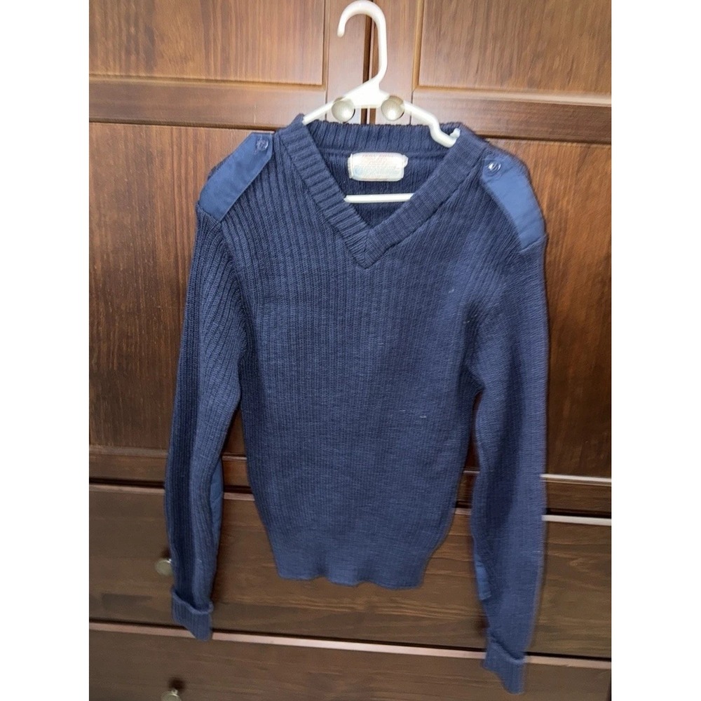 Vintage Iron Run Wool Sweater Men Size 40 Blue Elbow Pads Military 80s American